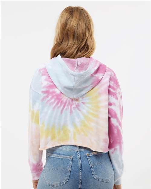 Colortone 8333 Women's Tie-Dyed Crop Hooded Sweatshirt - Desert Rose - model back