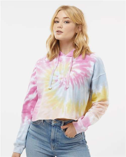 Colortone 8333 Women's Tie-Dyed Crop Hooded Sweatshirt - Desert Rose - model front