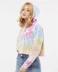 Colortone 8333 Women's Tie-Dyed Crop Hooded Sweatshirt - Desert Rose - model side