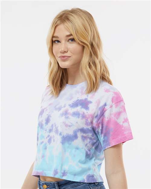 Colortone 1050 Women's Tie-Dyed Crop T-Shirt - Cotton Candy - model side