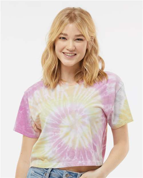 Colortone 1050 Women's Tie-Dyed Crop T-Shirt - Desert Rose - model front