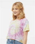 Colortone 1050 Women's Tie-Dyed Crop T-Shirt - Desert Rose - model side
