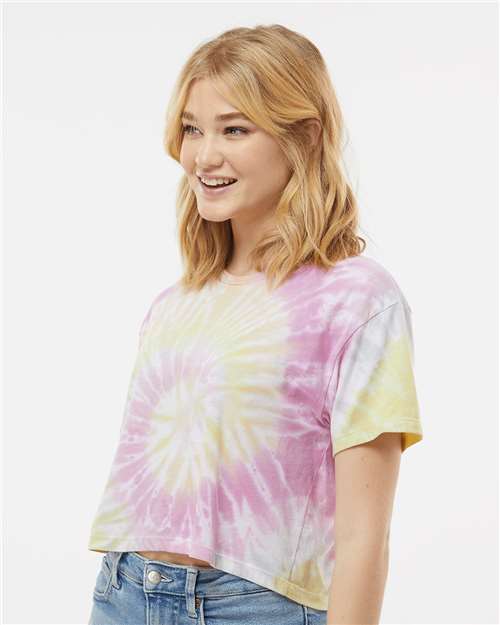 Colortone 1050 Women's Tie-Dyed Crop T-Shirt - Desert Rose - model side