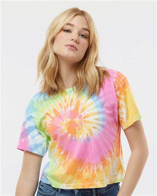 Colortone 1050 Women's Tie-Dyed Crop T-Shirt - Eternity - model front
