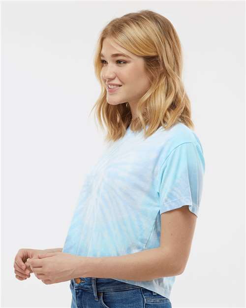 Colortone 1050 Women's Tie-Dyed Crop T-Shirt - Lagoon - model side