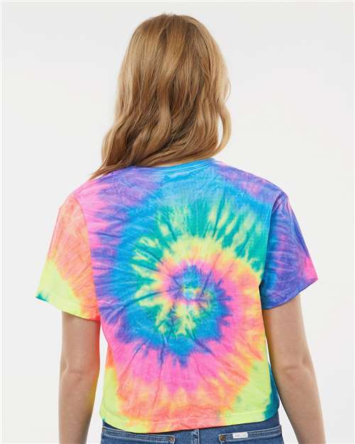 Colortone 1050 Women's Tie-Dyed Crop T-Shirt - Neon Rainbow - model back
