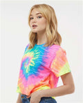 Colortone 1050 Women's Tie-Dyed Crop T-Shirt - Neon Rainbow - model side