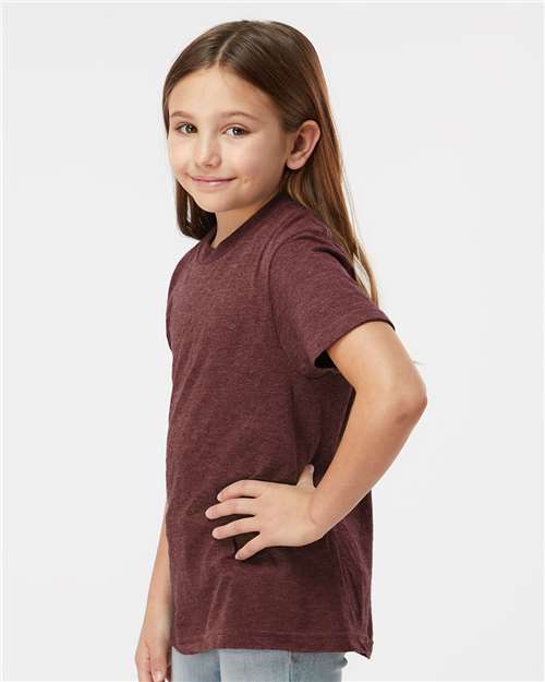 Tultex 235 Youth Fine Jersey T-Shirt - Heather Burgundy - model side