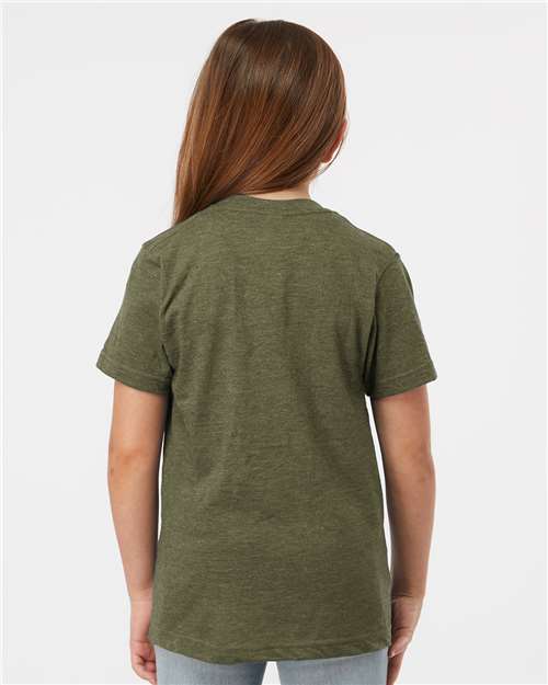 Tultex 235 Youth Fine Jersey T-Shirt - Heather Military Green - model back