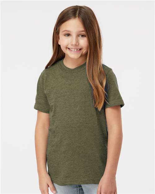 Tultex 235 Youth Fine Jersey T-Shirt - Heather Military Green - model front