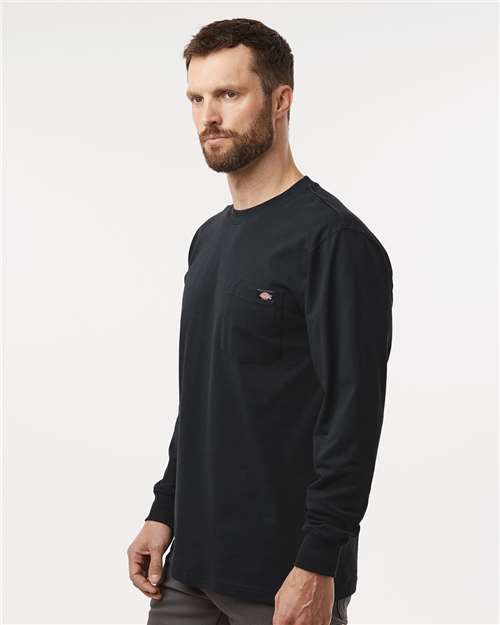 Dickies WL50 Men's Traditional Heavyweight Long Sleeve T-Shirt - Black - model side