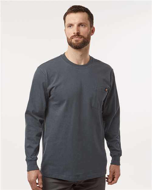 Dickies WL50 Men's Traditional Heavyweight Long Sleeve T-Shirt - Charcoal - model front
