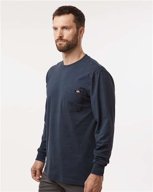 Dickies WL50 Men's Traditional Heavyweight Long Sleeve T-Shirt - Dark Navy - model side