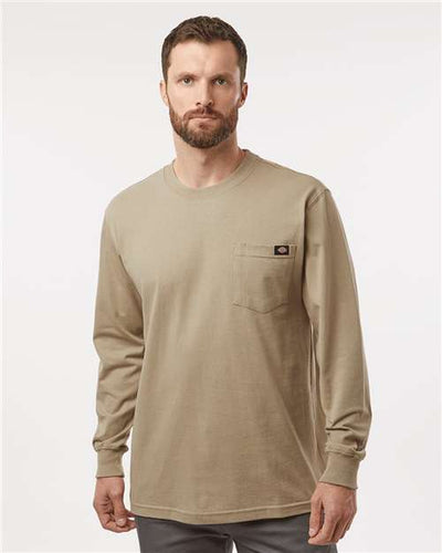 Dickies WL50 Men's Traditional Heavyweight Long Sleeve T-Shirt - Desert Sand - model front
