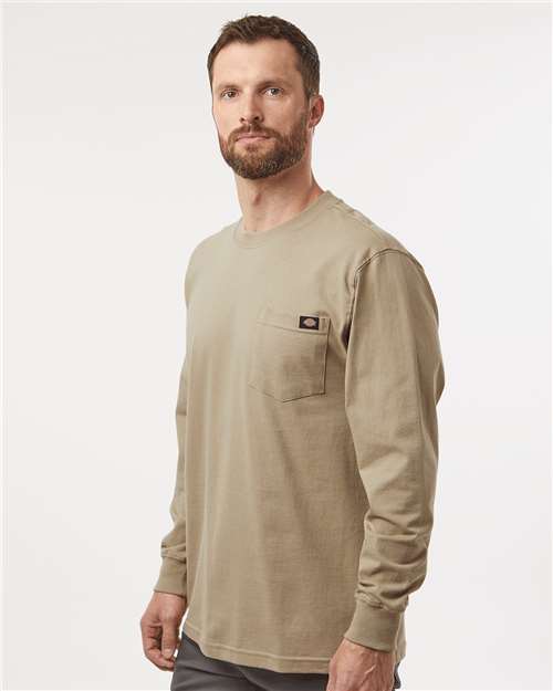 Dickies WL50 Men's Traditional Heavyweight Long Sleeve T-Shirt - Desert Sand - model side