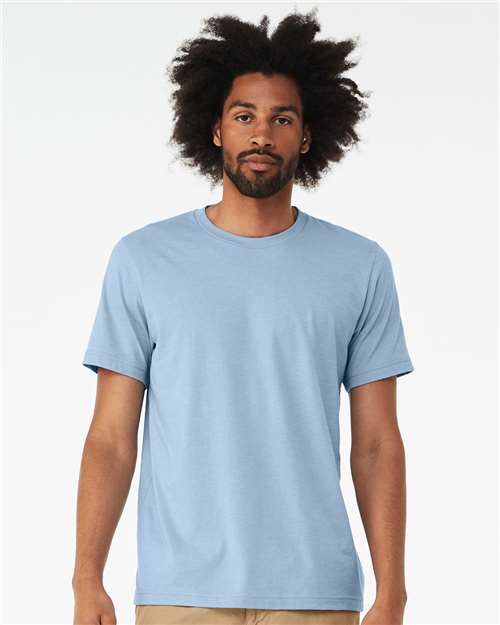 Bella+Canvas 3001CVC Unisex Heather CVC Short Sleeve Tee - Heather Baby Blue - model front
