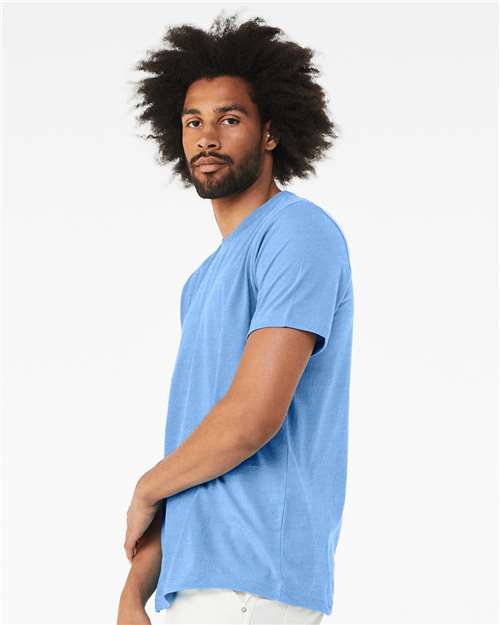 Bella+Canvas 3001CVC Unisex Heather CVC Short Sleeve Tee - Heather Carolina Blue - model side