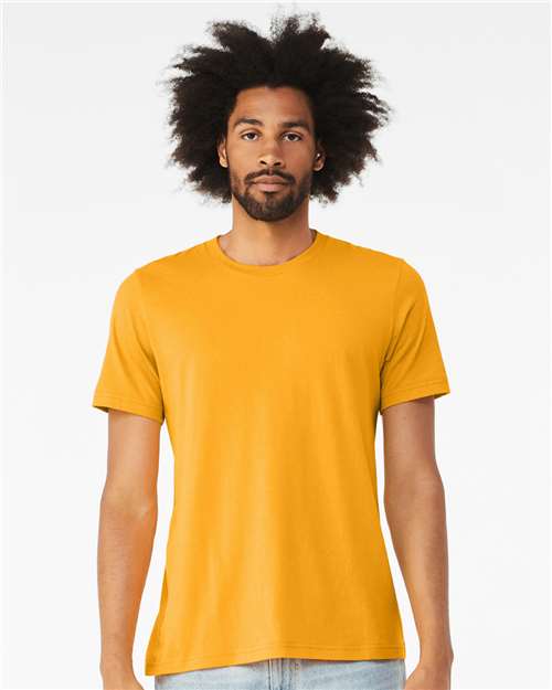 Bella+Canvas 3001CVC Unisex Heather CVC Short Sleeve Tee - Heather Gold - model front