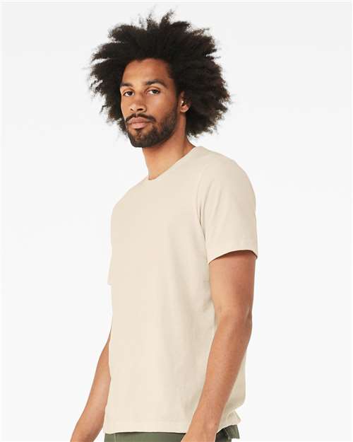 Bella+Canvas 3001CVC Unisex Heather CVC Short Sleeve Tee - Heather Oatmeal - model side
