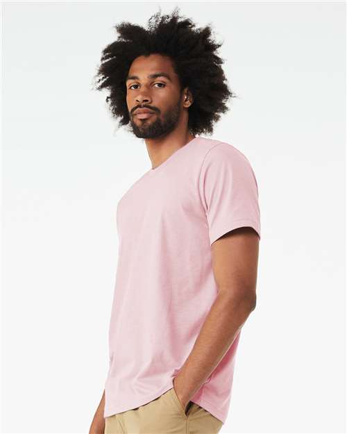 Bella+Canvas 3001CVC Unisex Heather CVC Short Sleeve Tee - Heather Pink - model side