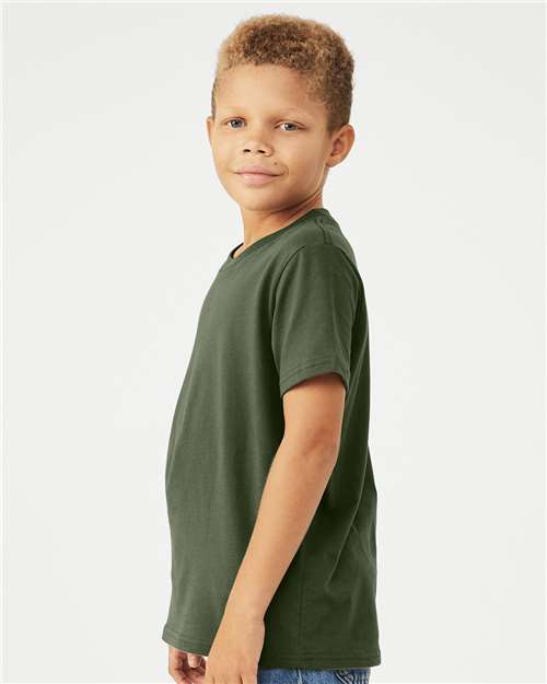 Bella + Canvas 3001Y Youth Jersey Tee - Military Green - model side
