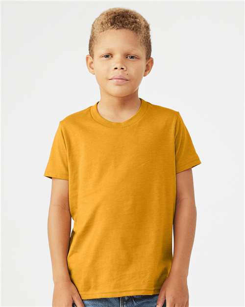 BELLA + CANVAS 3001YCVC Youth CVC Jersey Tee - Heather Mustard - model front