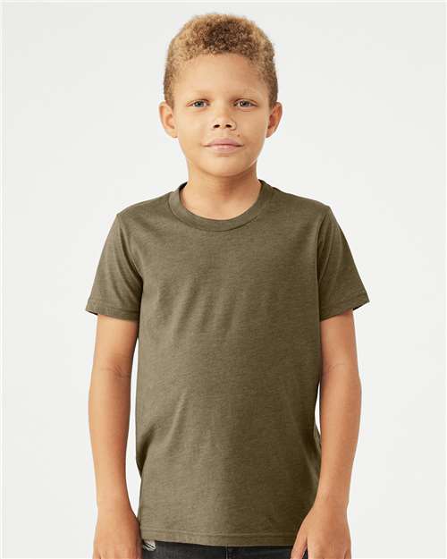 BELLA + CANVAS 3001YCVC Youth CVC Jersey Tee - Heather Olive - model front