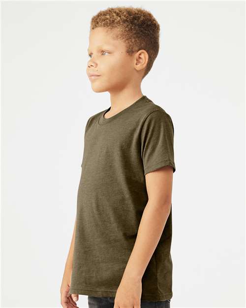 BELLA + CANVAS 3001YCVC Youth CVC Jersey Tee - Heather Olive - model side