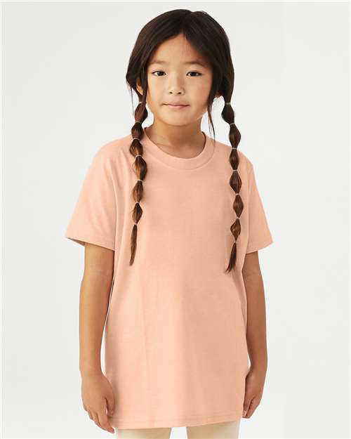 BELLA + CANVAS 3001YCVC Youth CVC Jersey Tee - Heather Peach - model front