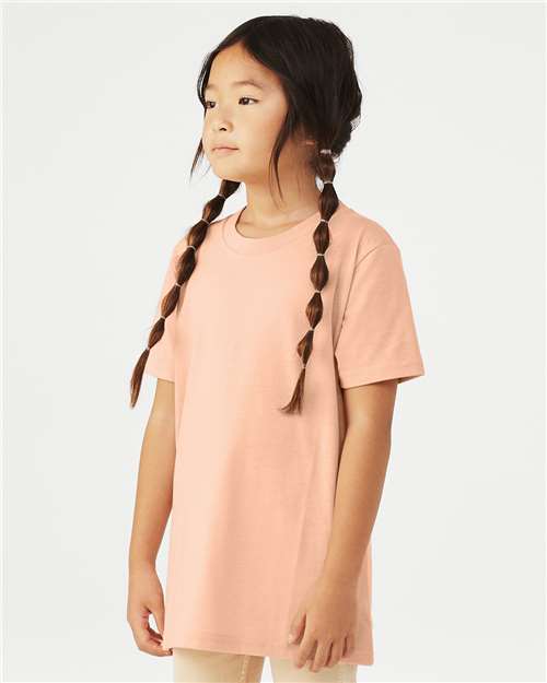 BELLA + CANVAS 3001YCVC Youth CVC Jersey Tee - Heather Peach - model side