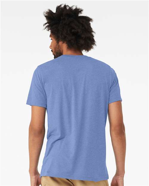 Bella+Canvas 3413 Unisex Triblend Short Sleeve Tee - Solid Blue Triblend - model back