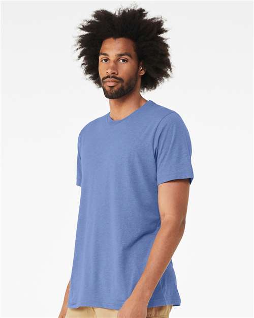 Bella+Canvas 3413 Unisex Triblend Short Sleeve Tee - Solid Blue Triblend - model side