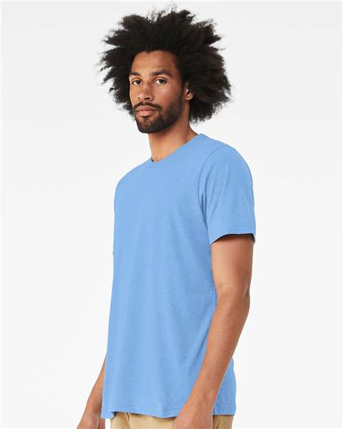 Bella+Canvas 3413 Unisex Triblend Short Sleeve Tee - Solid Carolina Blue Triblend - model side