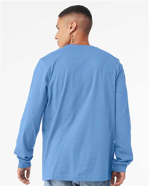 BELLA + CANVAS 3501CVC Heather CVC Long Sleeve Tee - Heather Carolina Blue - model back