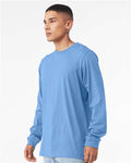 BELLA + CANVAS 3501CVC Heather CVC Long Sleeve Tee - Heather Carolina Blue - model side