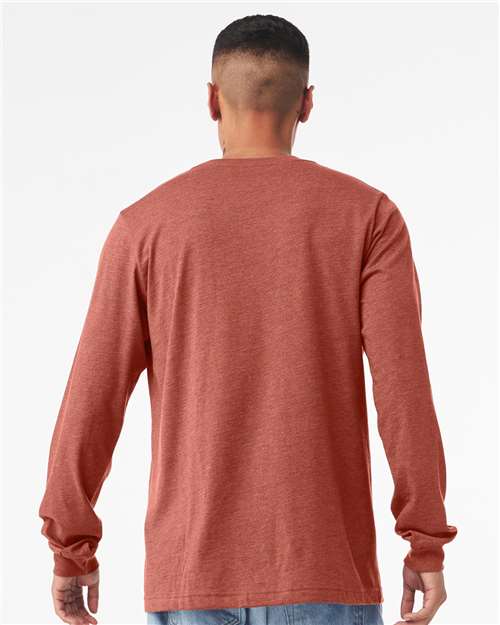 BELLA + CANVAS 3501CVC Heather CVC Long Sleeve Tee - Heather Clay - model back