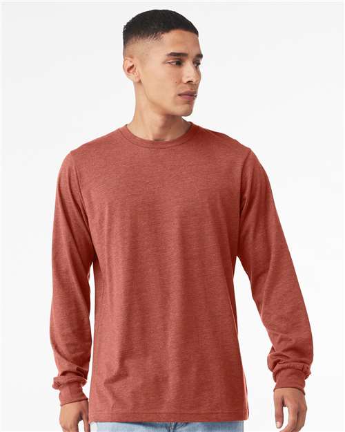 BELLA + CANVAS 3501CVC Heather CVC Long Sleeve Tee - Heather Clay - model front