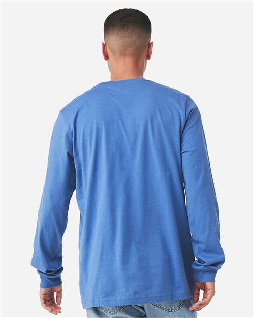 BELLA + CANVAS 3501CVC Heather CVC Long Sleeve Tee - Heather Columbia Blue - model back