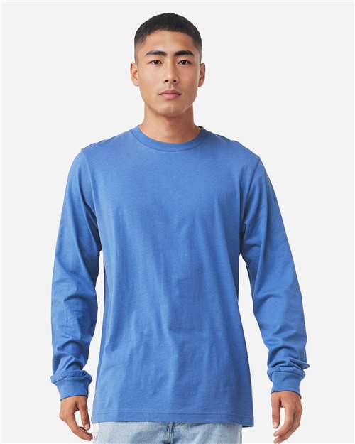 BELLA + CANVAS 3501CVC Heather CVC Long Sleeve Tee - Heather Columbia Blue - model front