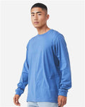 BELLA + CANVAS 3501CVC Heather CVC Long Sleeve Tee - Heather Columbia Blue - model side