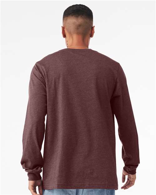 BELLA + CANVAS 3501CVC Heather CVC Long Sleeve Tee - Heather Maroon - model back