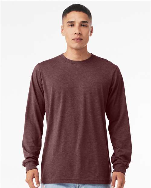 BELLA + CANVAS 3501CVC Heather CVC Long Sleeve Tee - Heather Maroon - model front
