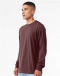 BELLA + CANVAS 3501CVC Heather CVC Long Sleeve Tee - Heather Maroon - model side
