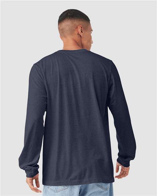 BELLA + CANVAS 3501CVC Heather CVC Long Sleeve Tee - Heather Midnight Navy - model back