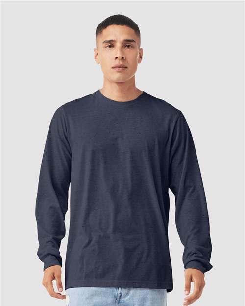 BELLA + CANVAS 3501CVC Heather CVC Long Sleeve Tee - Heather Midnight Navy - model front