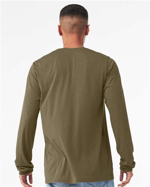 BELLA + CANVAS 3501CVC Heather CVC Long Sleeve Tee - Heather Olive - model back