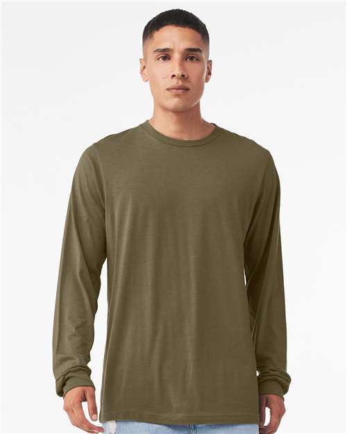 BELLA + CANVAS 3501CVC Heather CVC Long Sleeve Tee - Heather Olive - model front