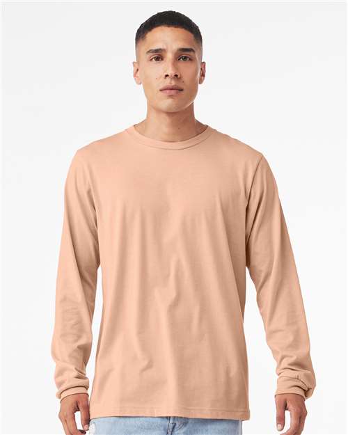 BELLA + CANVAS 3501CVC Heather CVC Long Sleeve Tee - Heather Peach - model front