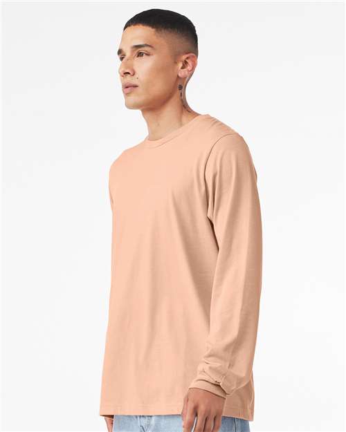 BELLA + CANVAS 3501CVC Heather CVC Long Sleeve Tee - Heather Peach - model side