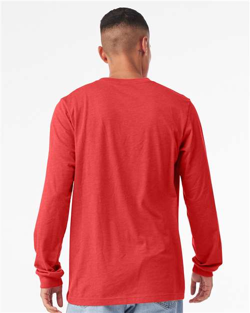 BELLA + CANVAS 3501CVC Heather CVC Long Sleeve Tee - Heather Red - model back